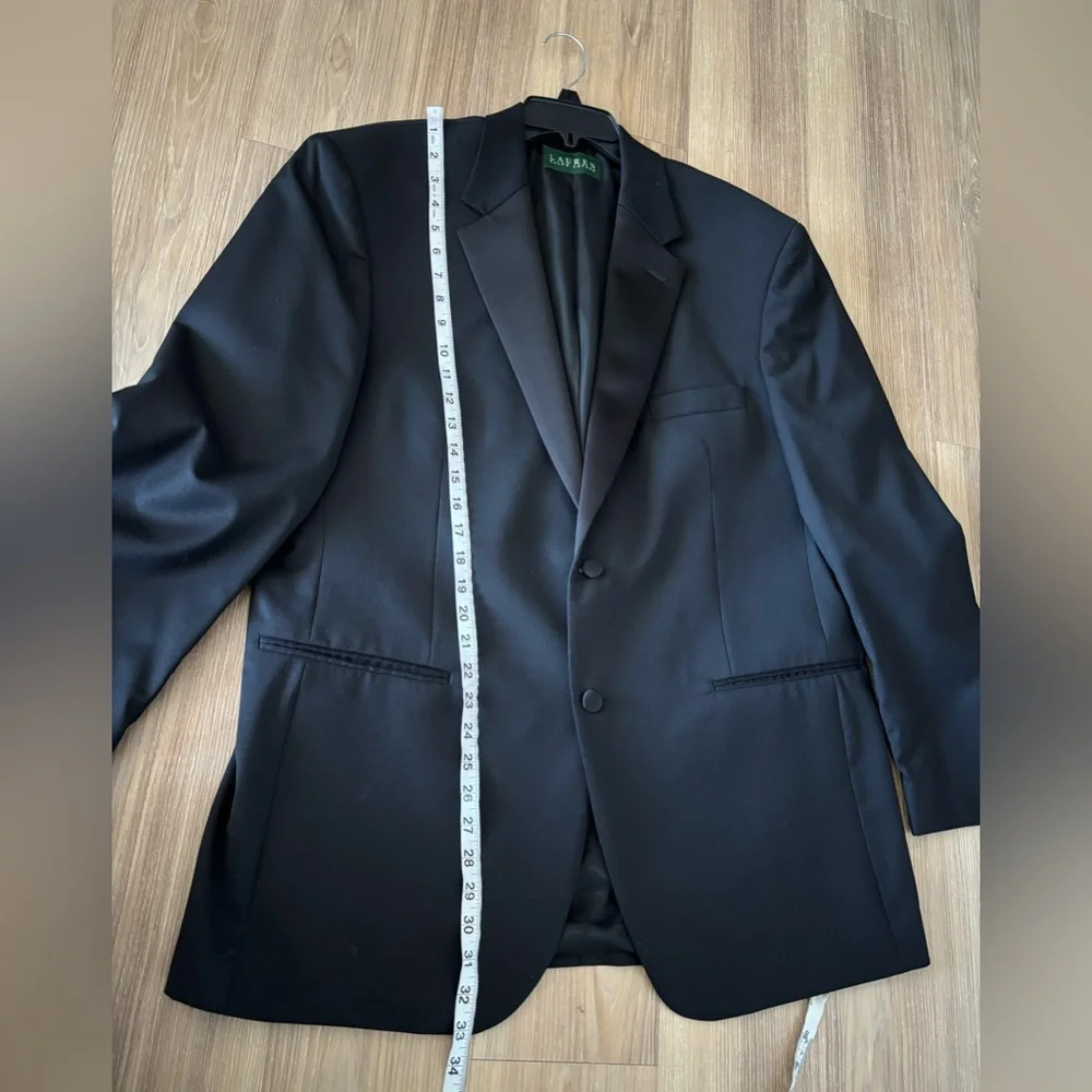 VTG Men's Lauren Ralph Lauren Blazer Black Super 120s Wool Satin 2 Button 44R